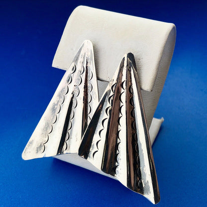 Vintage Taxco TA 115 Sterling Silver Modernist Trapezoid Statement Earrings