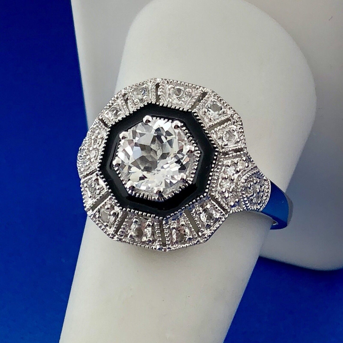 Designer Clyde Duneier CID 925 Sterling Silver White Topaz Diamond Enamel Ring