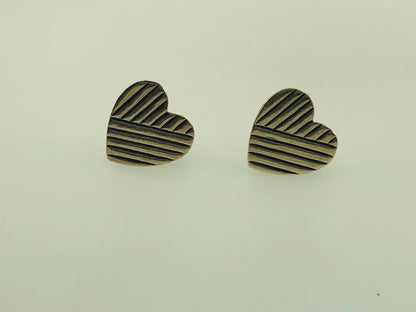 Retired Mignon Faget 14K Yellow Gold Sterling Silver Hard Hearts Stud Earrings