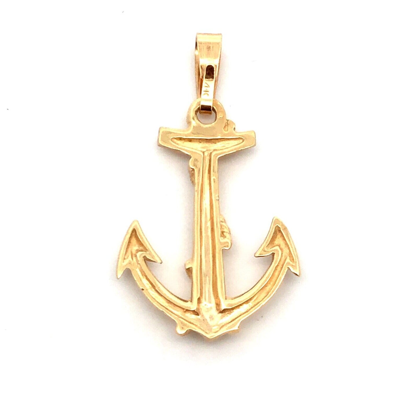 14K Yellow Gold 3D Anchor Nautical Navy Marine Pendant