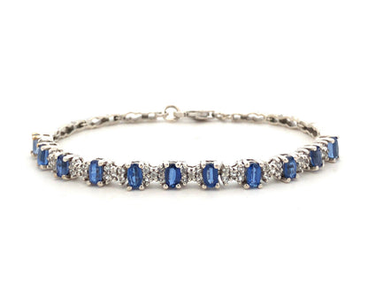 Designer TGGC 925 Sterling Silver Oval Sapphire Round CZ Accent Tennis Bracelet