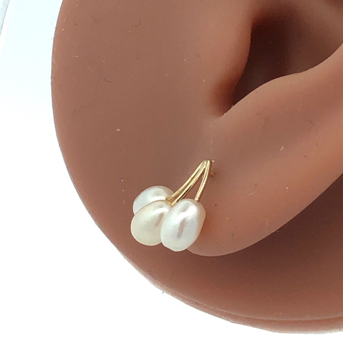 Designer ZZ 14K Yellow Gold Three Oval Pearl Drop Stud Earrings