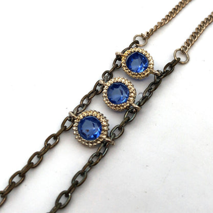 Estate Silver Tone Round Blue Faceted Glass Bohemian Style Statement Necklace