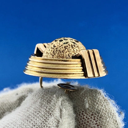 Art Deco Art Nouveau 14K Yellow Gold Black Enamel Modernist Linear Ball Earrings