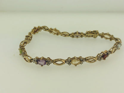Sterling Silver 925 Vermeil Oval Multi-Gem Station Tennis Bracelet