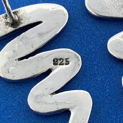 Stunning Sterling Silver 925 Marcasite Modernist Snake Zig-Zag Stud Earrings