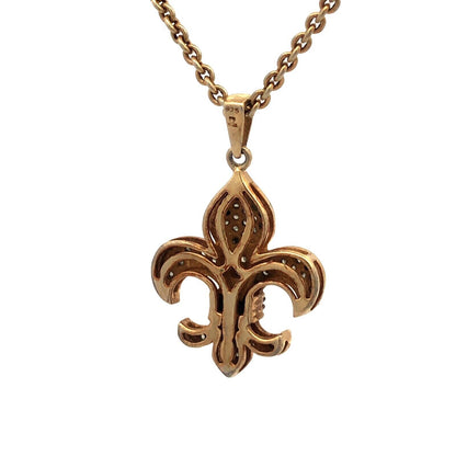 925 Sterling Silver Gold Vermeil Round Diamond Fleur De Lis Necklace