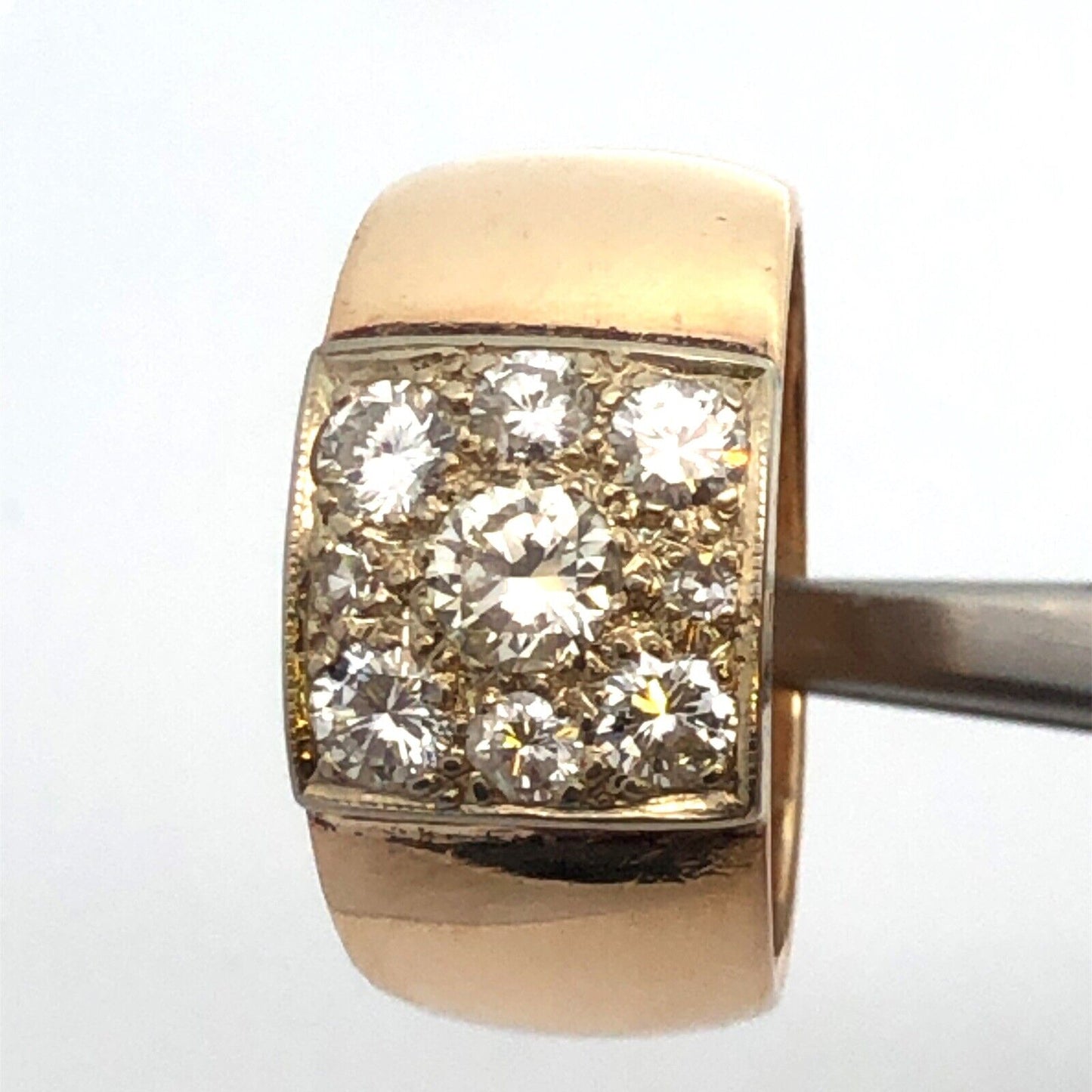 Designer 14K Yellow Gold Round Diamond Cluster Wide Cigar Band Statement Ring