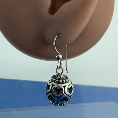 Designer 925 Sterling Silver Cubic Zirconia Open Heart Drop Dangle Ball Earrings