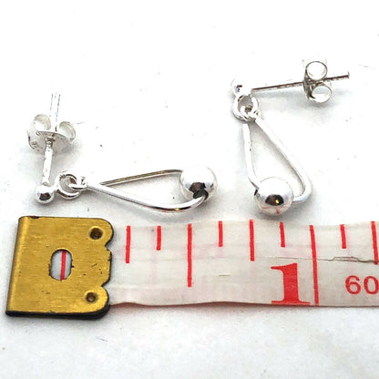 Designer BB 925 Sterling Silver Beaded Modernist Drop Dangle Stud Earrings