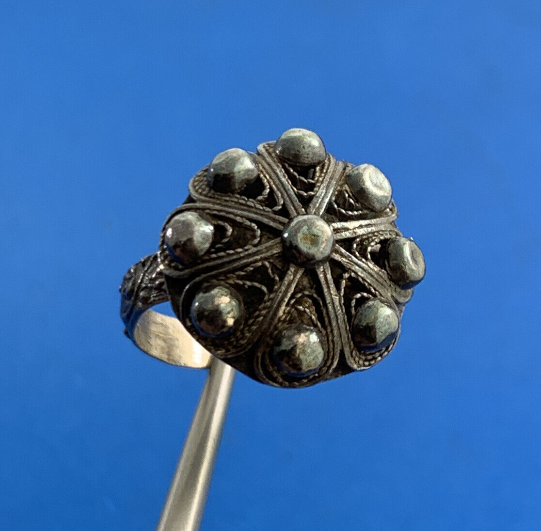 Retro 925 Sterling Silver Filigree Floral Etched Floral Dome Ring