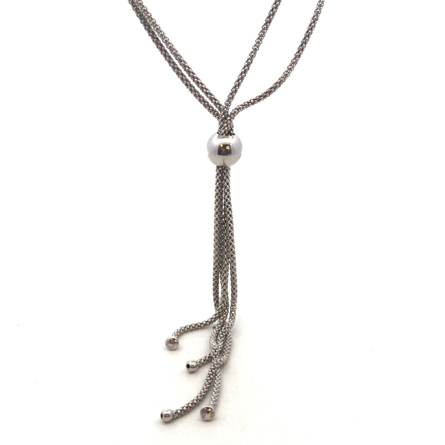 Designer Italy 925 Sterling Silver Double Strand Lariat Popcorn Chain Necklace