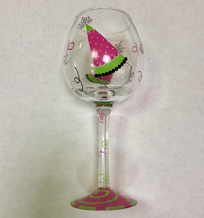 Main Street Collection MSC Hand Painted Birthday Hat Red Wine Glass New In Box