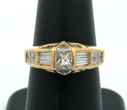 Designer 18K Yellow Gold Multi-Cut Diamond Modernist Dome Engagement Ring