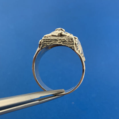 Retro Designer 925 Sterling Silver Grapevine Mens Statement Rectangle Dome Ring