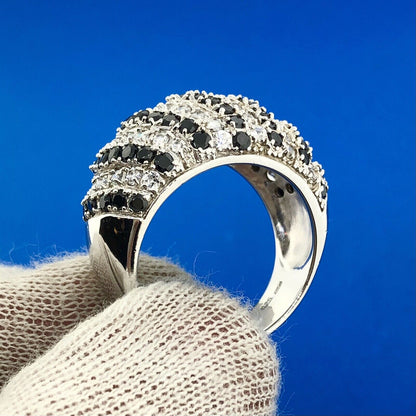 Stunning Sterling Silver 925 Black and White Cubic Zirconia Dome Ring Size 10.75