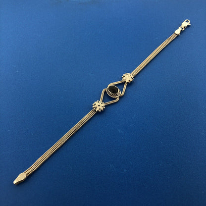 Art Deco Style 925 Sterling Silver Black Onyx Enamel Double Strand Bracelet