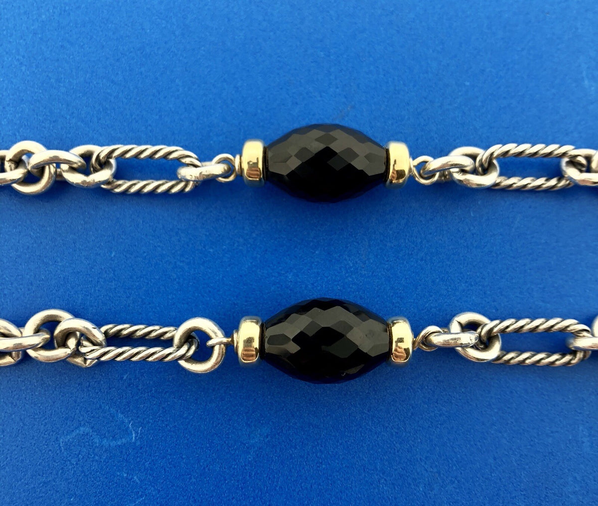 David Yurman 18K Gold Sterling Silver Black Onyx Station Statement Necklace
