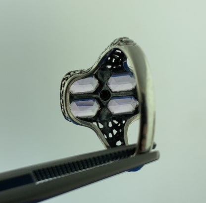 Designer Sterling Silver 925 Hexagon Amethyst Diamond Accent Ring Size 6.75