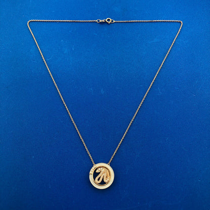Designer CMG 18K Rose Gold Diamond Mother Of Pearl Snake Disc Pendant Necklace
