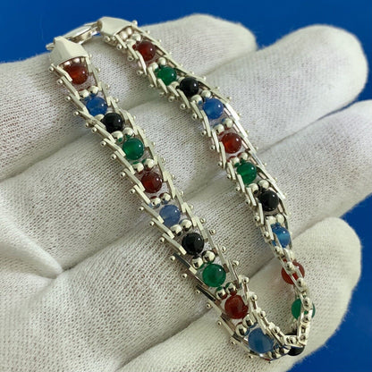 Designer Milor 925 Sterling Silver Riccio Rolling Mixed Gemstone Bead Bracelet