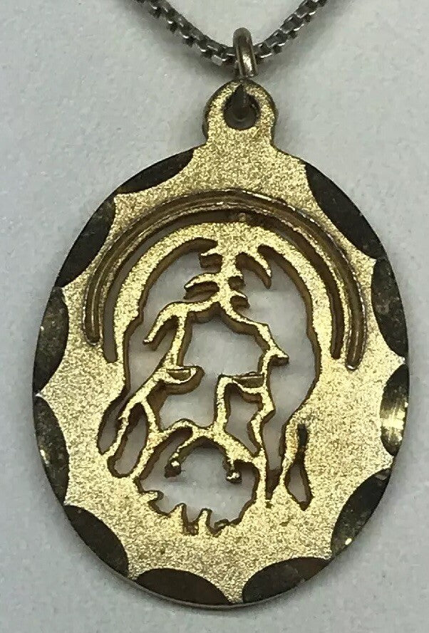1982 Jeweled Cross Gold Toned Polished Florentine Jesus Face Cutout Disc Pendant