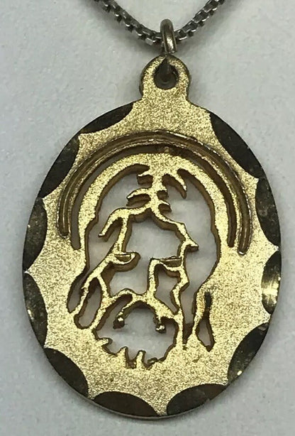 1982 Jeweled Cross Gold Toned Polished Florentine Jesus Face Cutout Disc Pendant