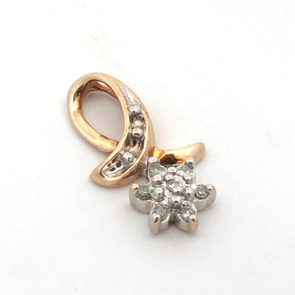 Designer 10K Yellow Gold Round Diamond Flower Pendant