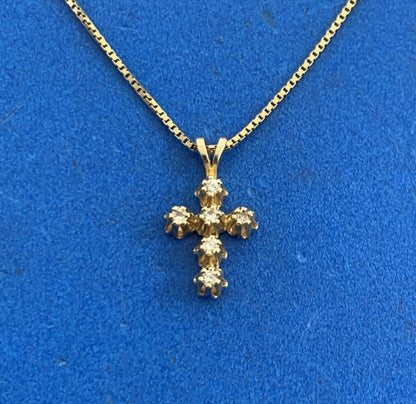 Designer 14K Yellow Gold Diamond Petite Cross Religious Communion Necklace