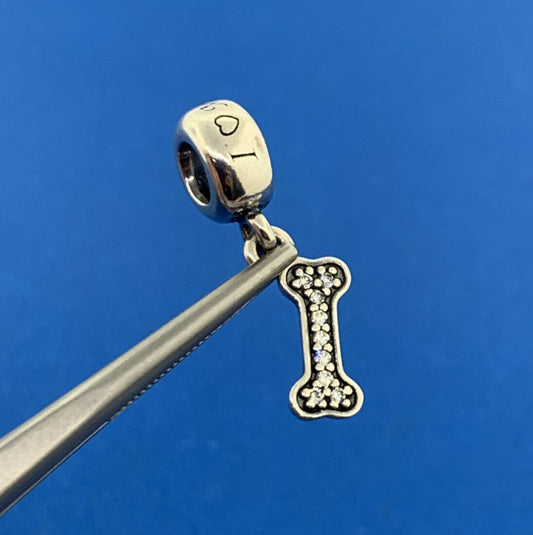 PANDORA Sterling Silver Cubic Zirconia 791263CZ Dog Bone Dangle Bracelet Charm