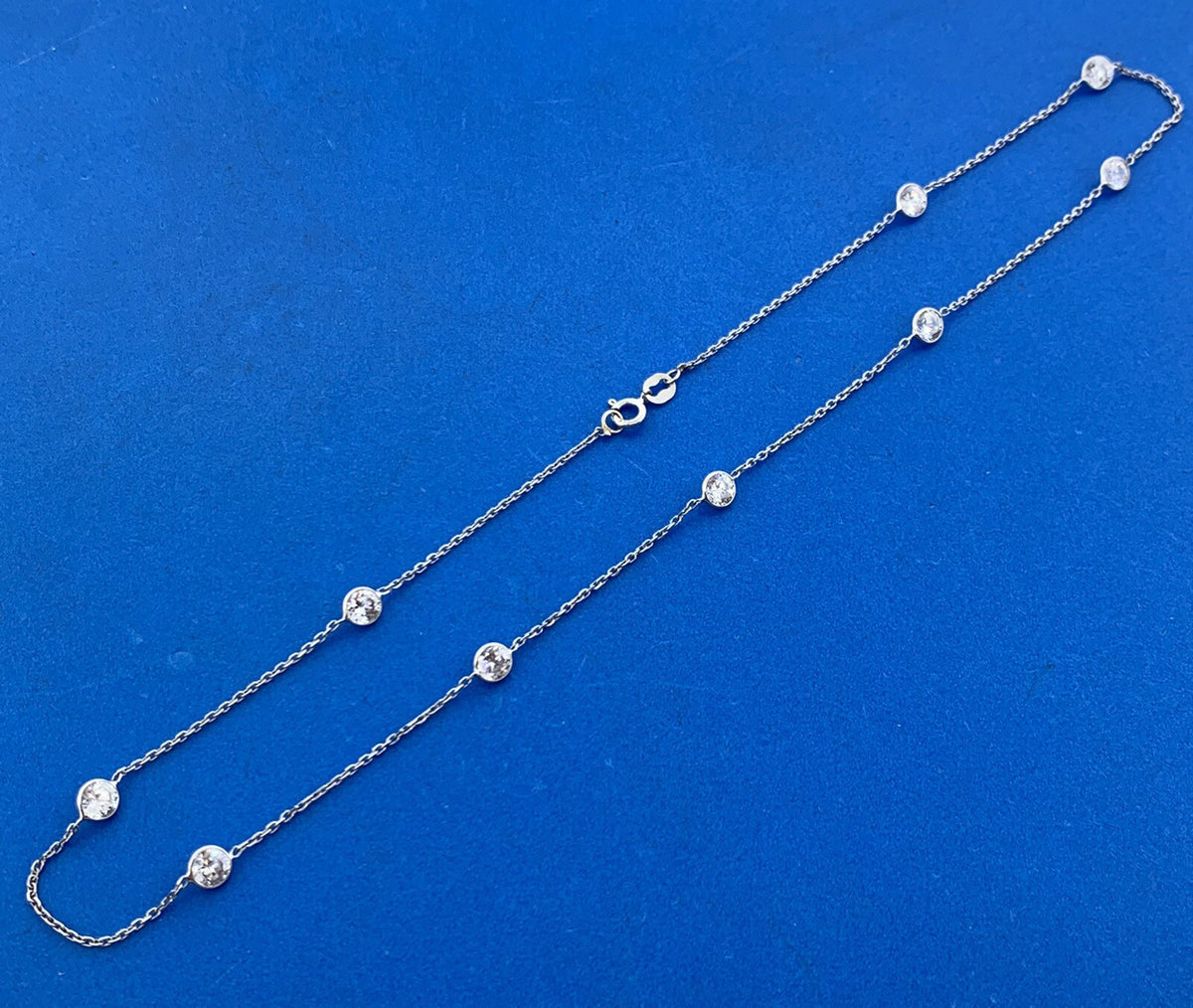 Designer 14K White Gold Round White Tourmaline Station Necklace
