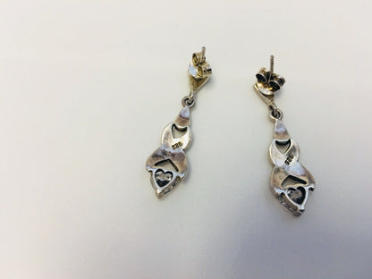 Sterling Silver 925 Marcasite Twist CZ Heart Drop Dangle Earrings
