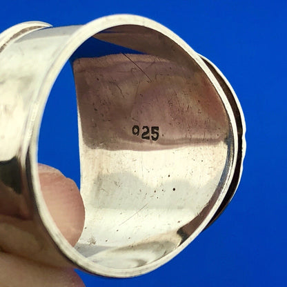 Designer Sterling Silver 925 Black Onyx Concho Style Wide Cigar Band Dome Ring