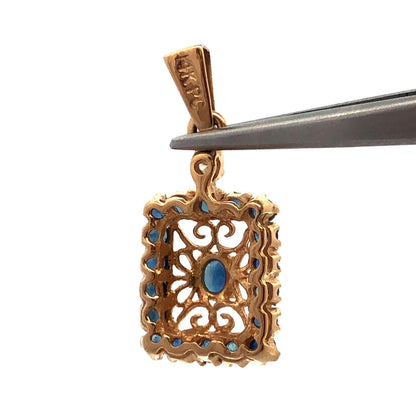 Designer 14K Yellow Gold Oval Sapphire Diamond Accented Filigree Pendant