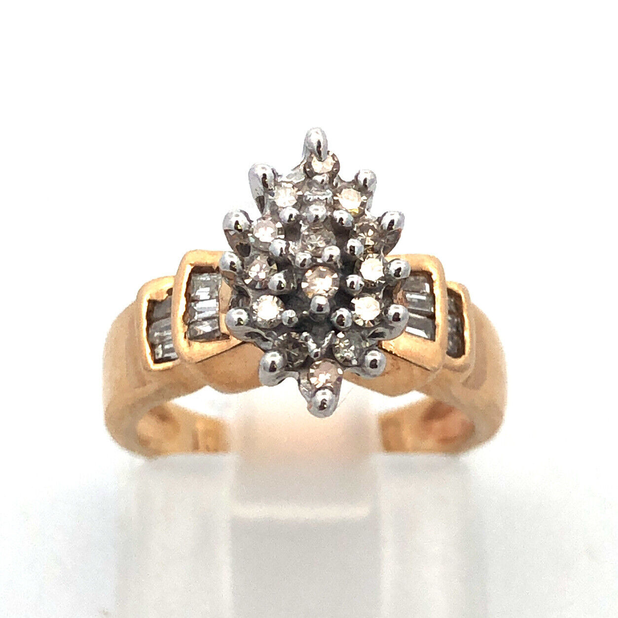 10K Yellow Gold Diamond Waterfall Cluster Engagement Bridal Cocktail Ring