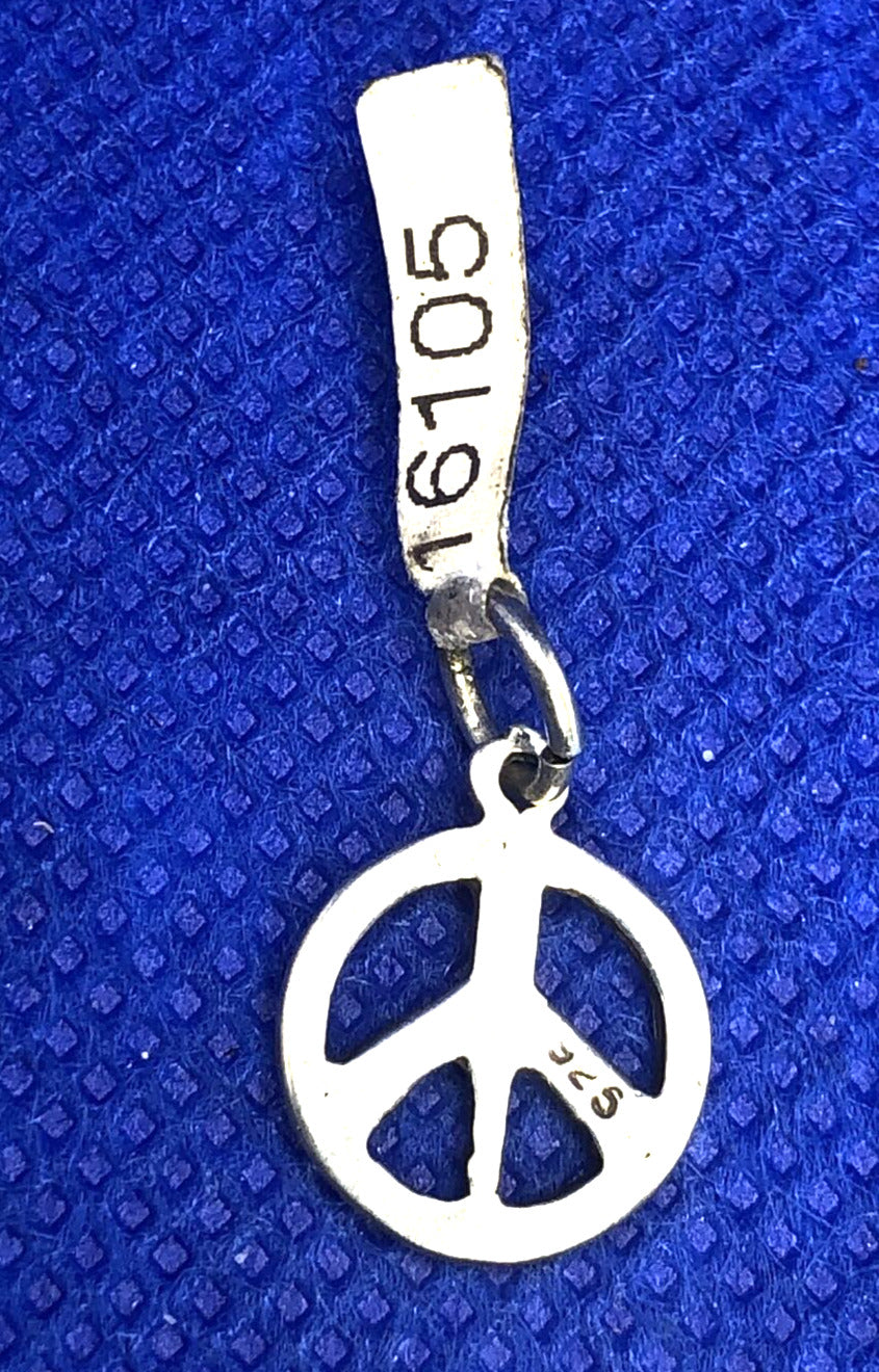 Sterling Silver 925 Peace Sign Hippie Small Round Pendant Charm