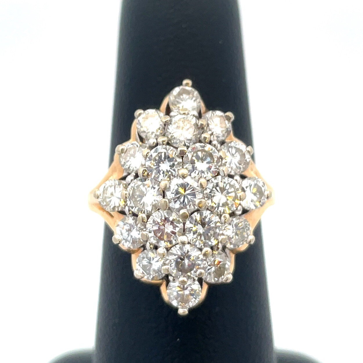 Vintage Designer 14K Yellow Gold Diamond Cluster Waterfall Cocktail Ring