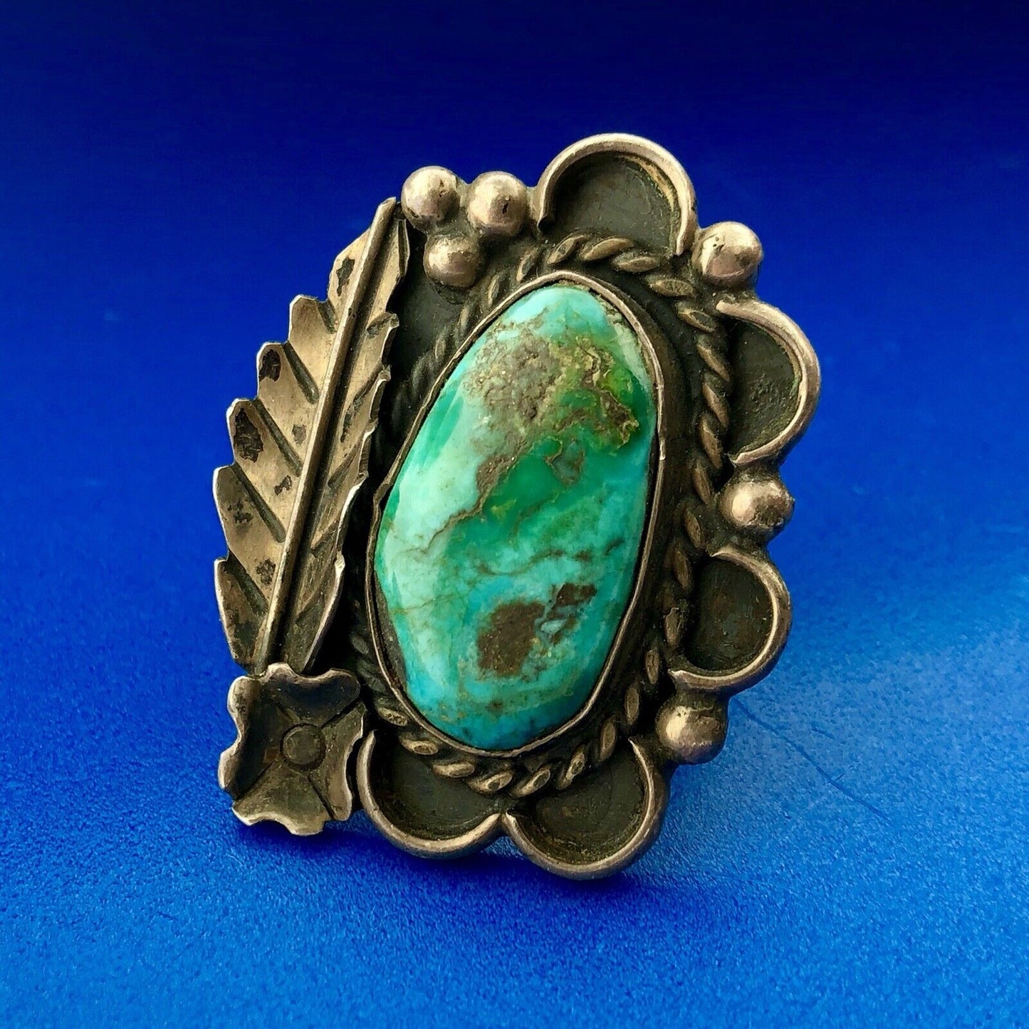 Vintage Native American 925 Sterling Silver Turquoise Statement Finger Ring