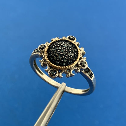 Designer 925 Sterling Silver 14K Yellow Gold Blue Diamond Two Tone Occasion Ring