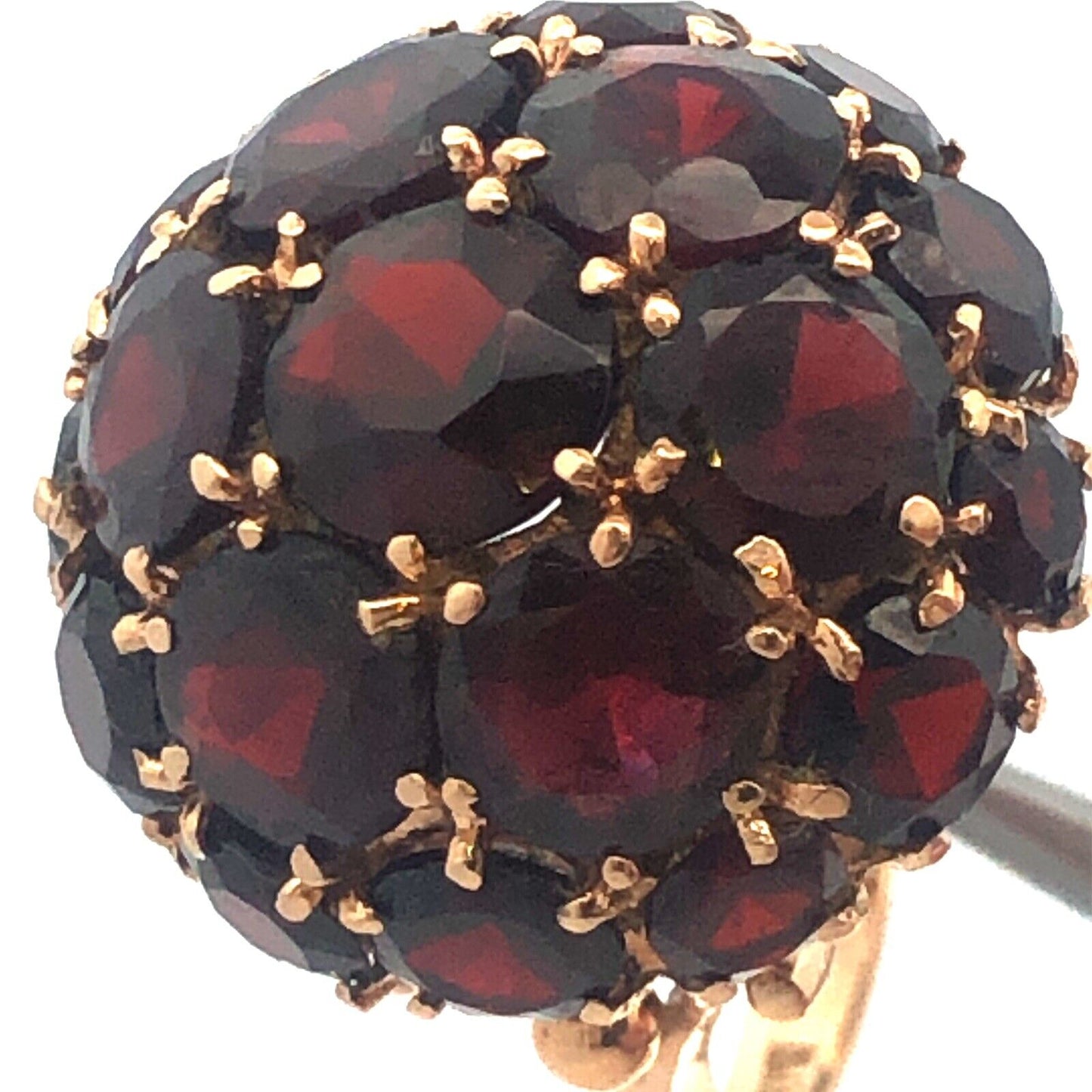Gorgeous 14k Yellow Gold Round Cut Garnet Dome Cluster Statement Ring Size 6.5