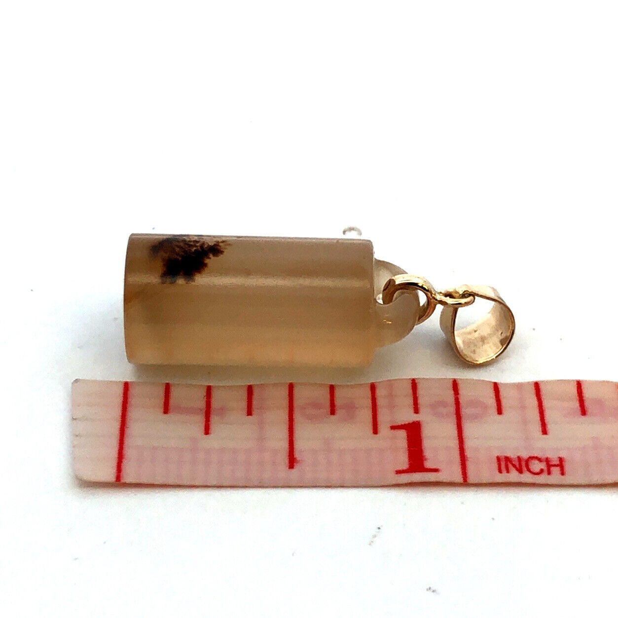 Vintage 14K Yellow Gold Reticulated Quartz Carved Chinese Chop Stamp Pendant