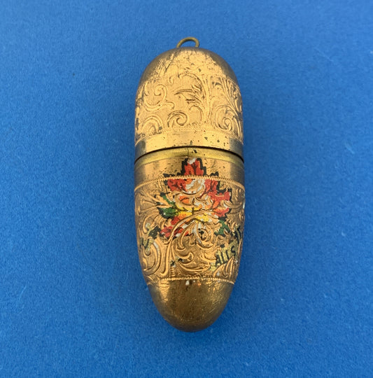 Antique German Germany Guilloche Floral Scroll Gold Tone Pendant Sewing Kit