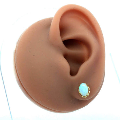 Estate 14K Yellow Gold Oval White Opal Cabochon Solitaire Stud Earrings