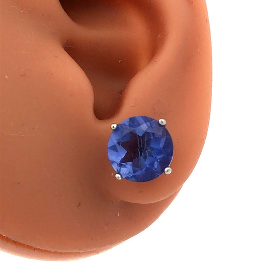 Designer TGGC 925 Sterling Silver Round Blue Tanzanite Solitaire Stud Earrings