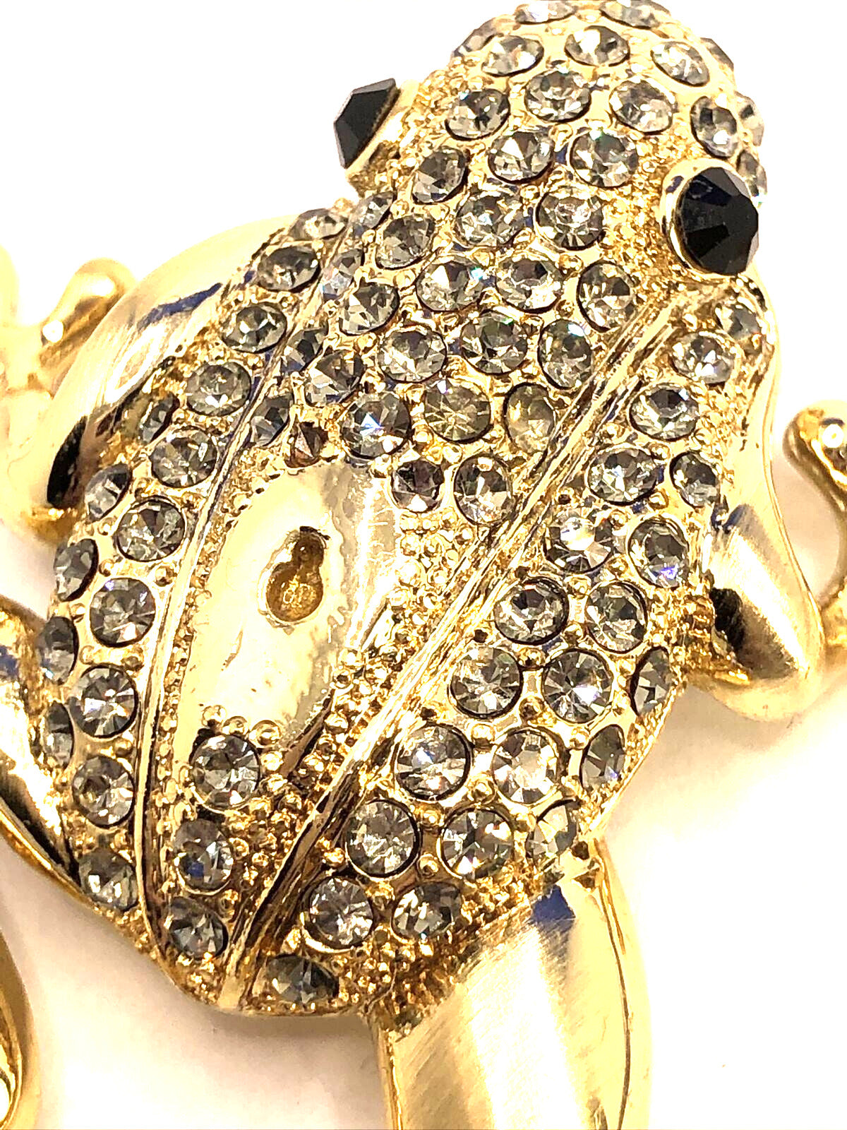 Estate Andrew Hamilton Crawford Rhinestone Gold Tone 3D Frog Statement Pendant