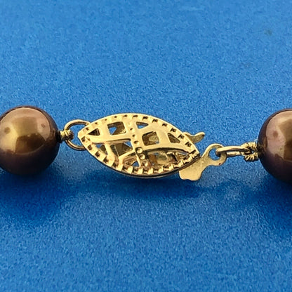 Lustrous Designer 14K Yellow Gold Uniform Chocolate Pearl Necklace