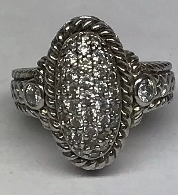 Judith Ripka JR Sterling Silver 925 Diamonique CZ Oval Textured Statement Ring