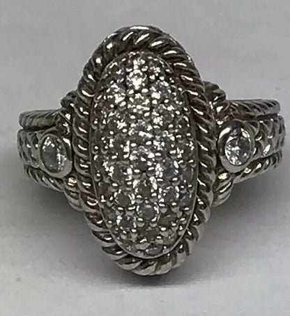 Judith Ripka JR Sterling Silver 925 Diamonique CZ Oval Textured Statement Ring