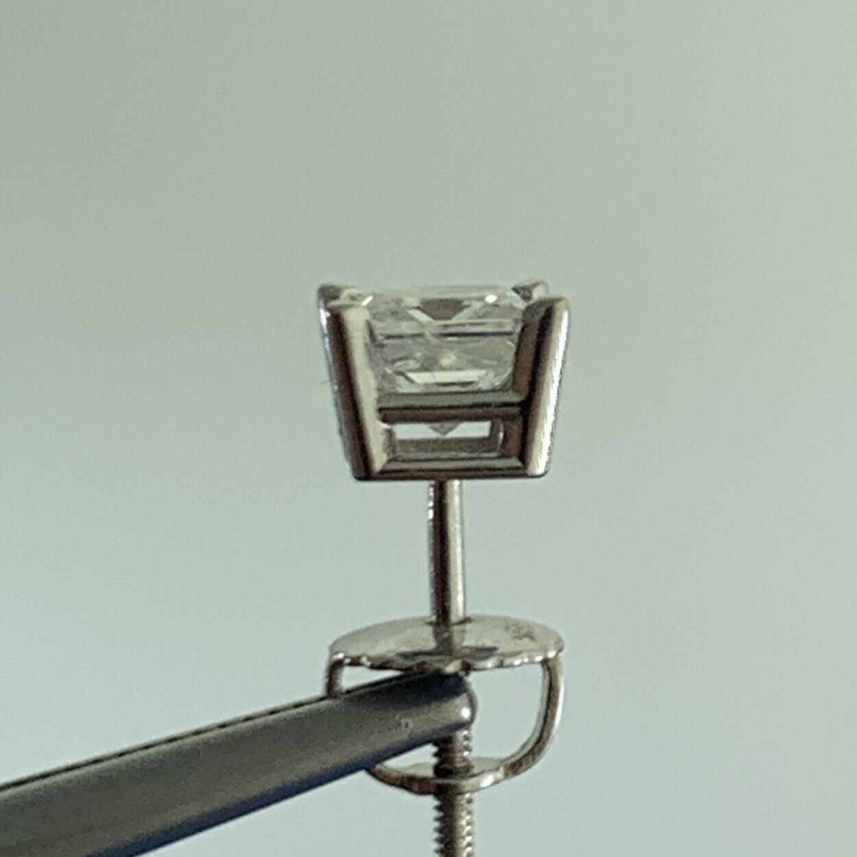 Designer 14K White Gold Princess Diamond Solitaire Screw Back Stud Earrings