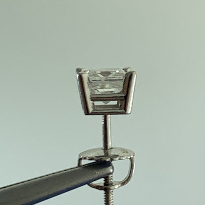 Designer 14K White Gold Princess Diamond Solitaire Screw Back Stud Earrings